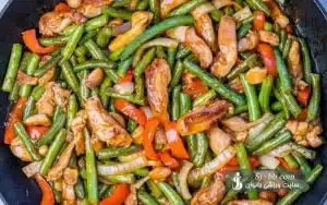 خوراک مرغ و لوبیا سبز