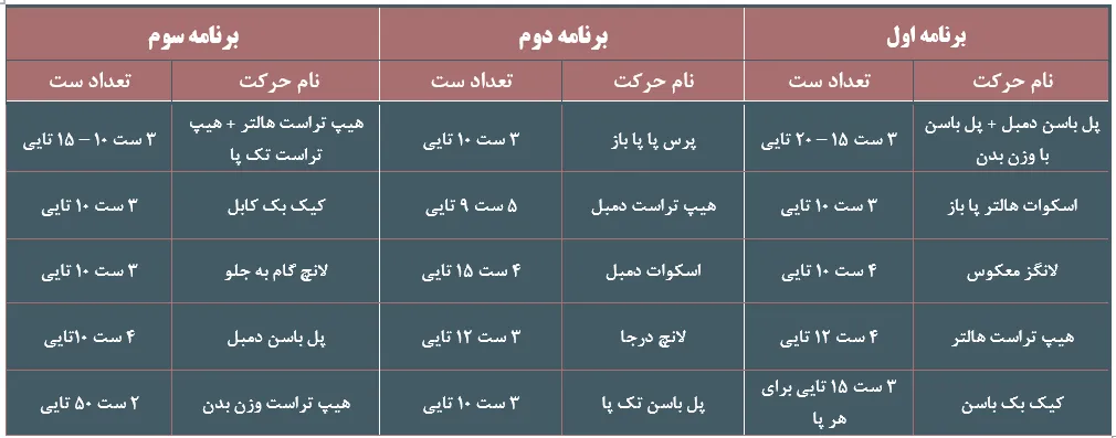 برنامه تمرینی پیش