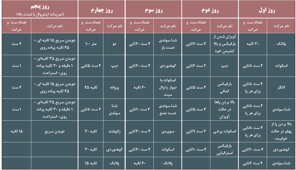 برنامه تمرینی کلیستنیکس
