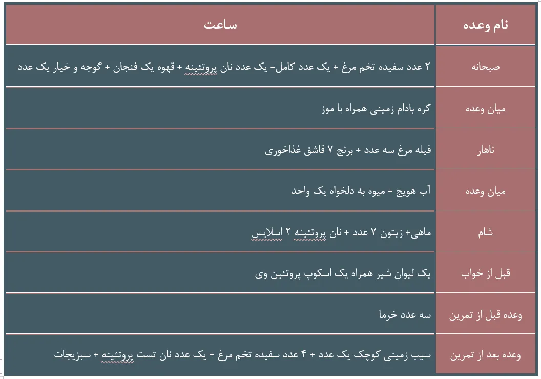 نمونه برنامه غذایی